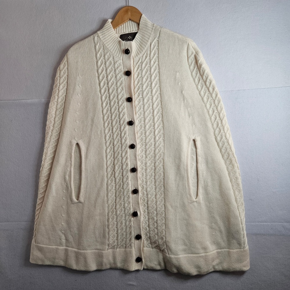 Patricia Nash Cream Cable Knit Button Front Cape Mock Neck Poncho OS NWT